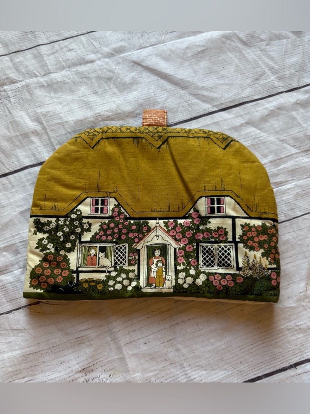 Vintage Cottage Tea Cozy in Mustard and Floral Print